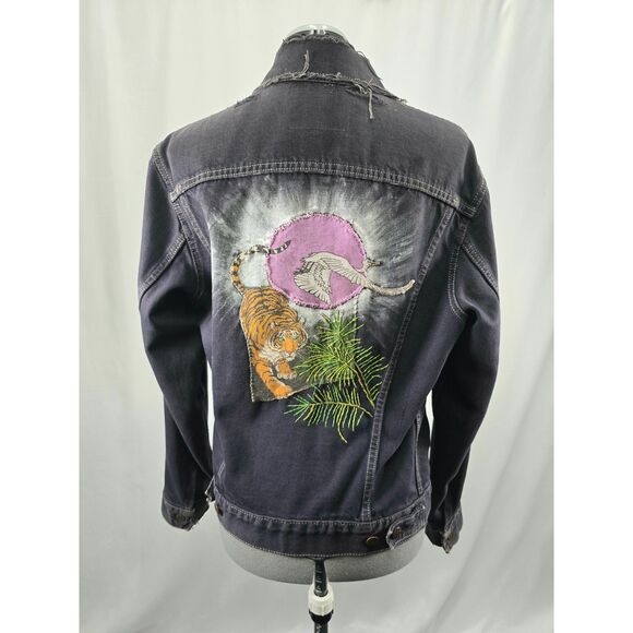 Custom Distressed Jean 90s Grunge Patchwork Painted Denim Levis Trucker Jacket - Picture 1 of 15